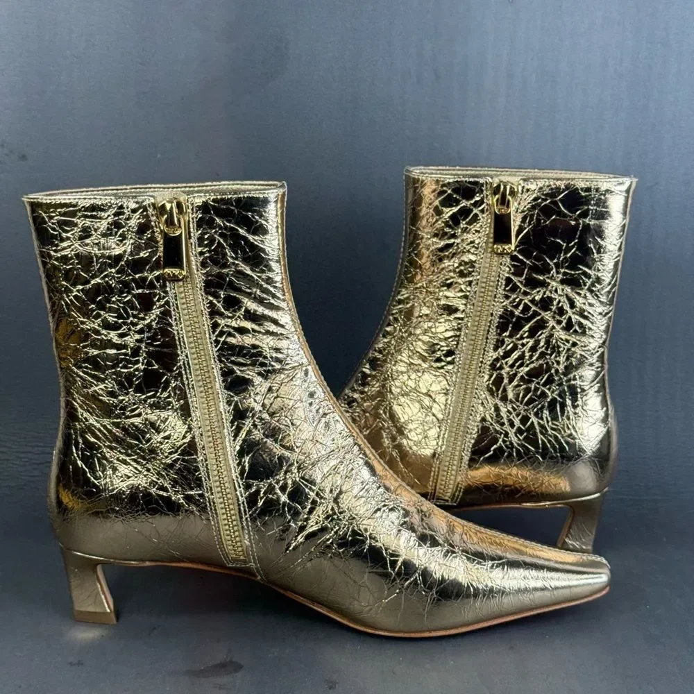 MICHAEL Kors Cosmo Kitten ankle boots gold metallic leather women’s size 6.5 - Picture 7 of 10